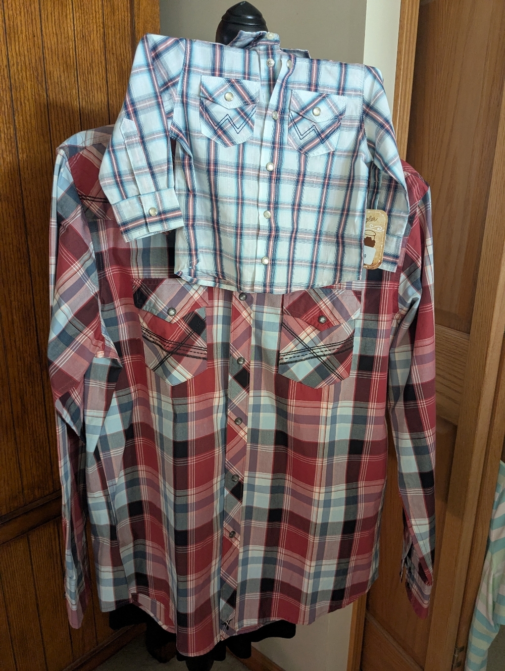 WRANGLER Plaid Western Shirts, Mens Sz L, & 12 mo. match Dad Shirt,EUC&NWOT's!!!